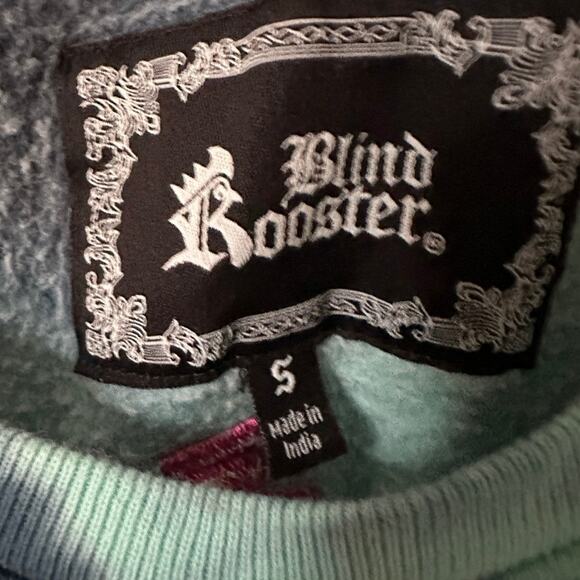 Blind Rooster Sweatshirt Mens SMALL Tie Dye Teal & Purple Crewneck Sakura Tree - Picture 6 of 12